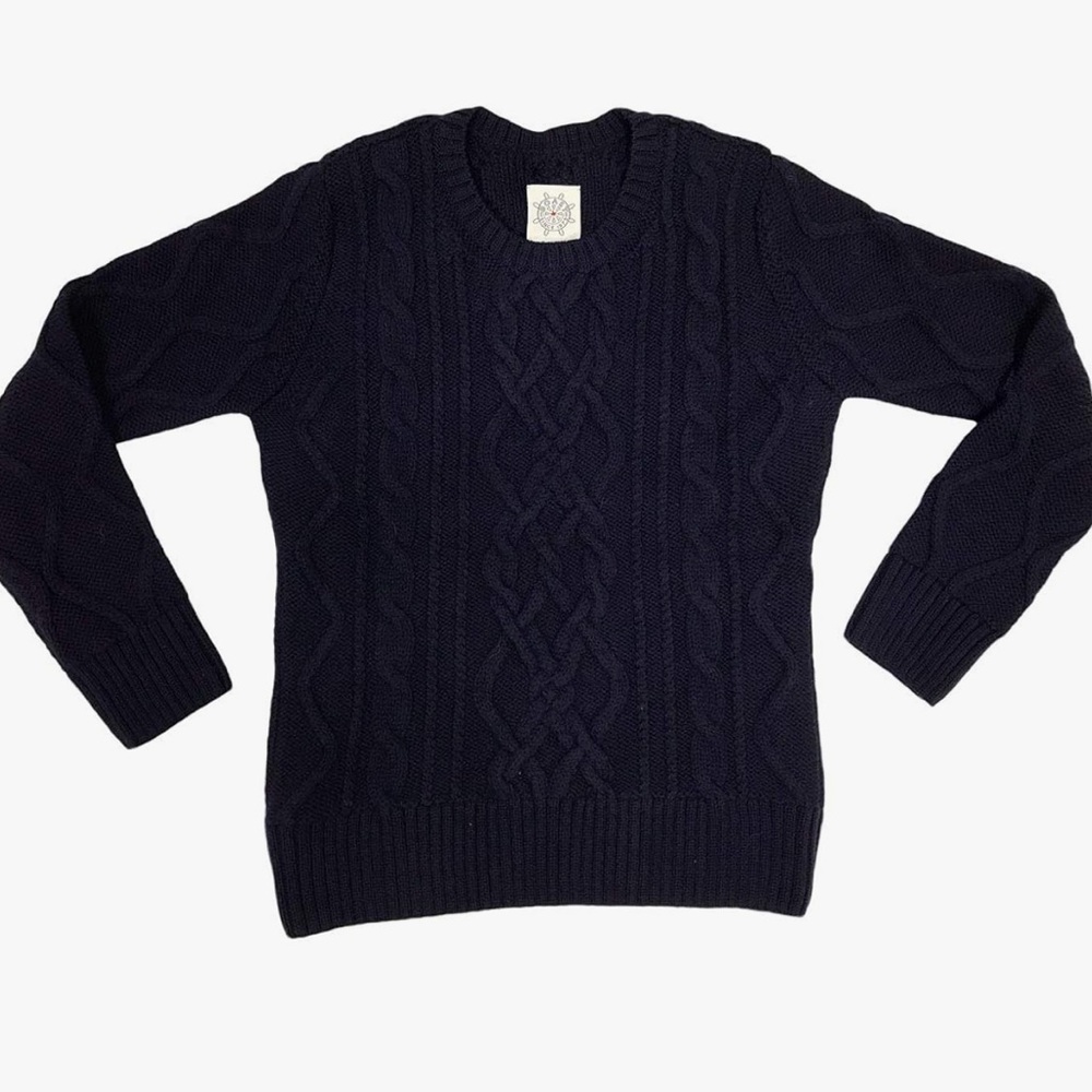 Boast Women's Chunky Fisherman Cable Wool Knit Crewneck Sweater Navy Size L